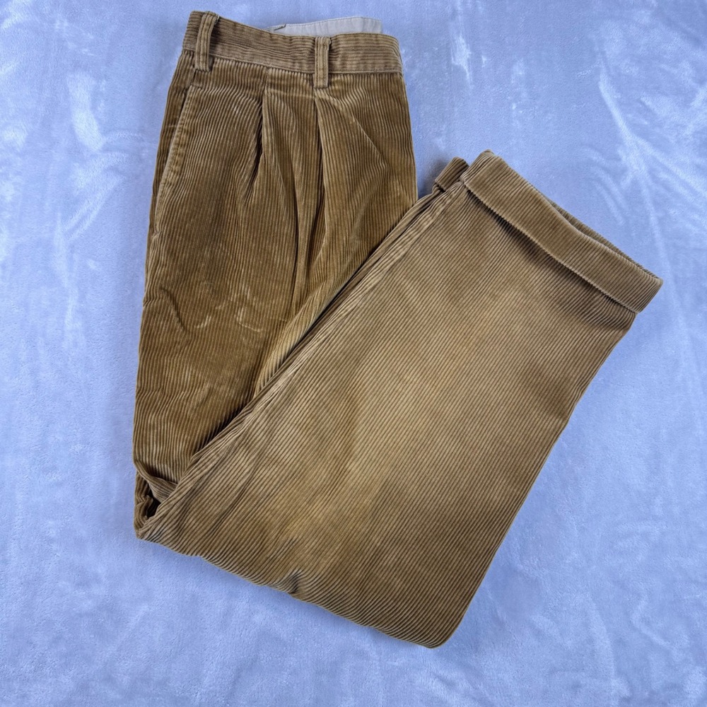 Brooks Brothers Pleated Cuffed Corduroy Pants Tan Brown Mens 36 Wide Wale